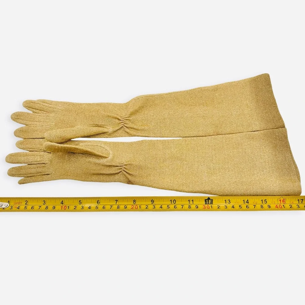 Womens Vintage Gold Lurex Opera Length Long Evening Gloves Formal 50s Metallic